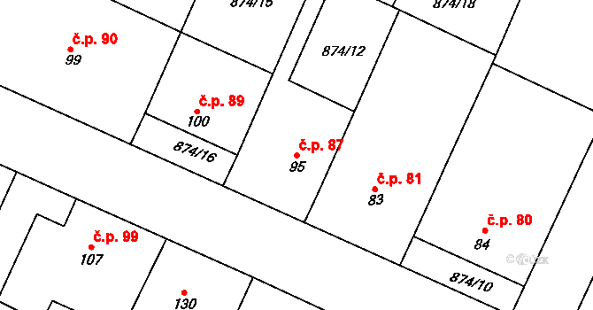 Tavíkovice 87 na parcele st. 95 v KÚ Tavíkovice, Katastrální mapa