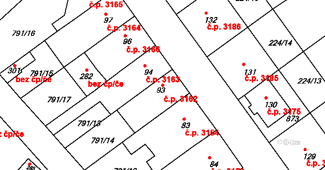 Znojmo 3162 na parcele st. 93 v KÚ Znojmo-Hradiště, Katastrální mapa