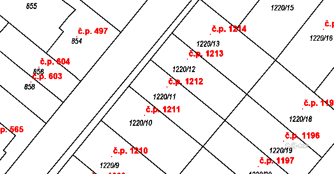 Ďáblice 1212, Praha na parcele st. 1220/11 v KÚ Ďáblice, Katastrální mapa