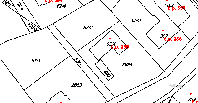 Hroznětín 356 na parcele st. 55/4 v KÚ Hroznětín, Katastrální mapa
