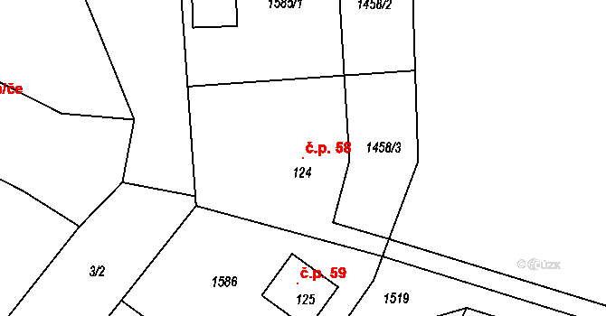 Svučice 58, Mišovice na parcele st. 124 v KÚ Svučice, Katastrální mapa