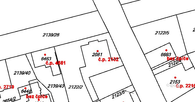 Jablonec nad Nisou 2132 na parcele st. 2081 v KÚ Jablonec nad Nisou, Katastrální mapa