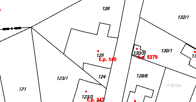 Antonínův Důl 140, Jihlava na parcele st. 125 v KÚ Antonínův Důl, Katastrální mapa