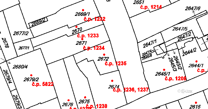 Jihlava 1235 na parcele st. 2672 v KÚ Jihlava, Katastrální mapa