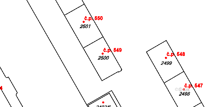 Lyžbice 549, Třinec na parcele st. 2500 v KÚ Lyžbice, Katastrální mapa