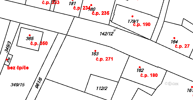 Rožďalovice 271 na parcele st. 163 v KÚ Rožďalovice, Katastrální mapa