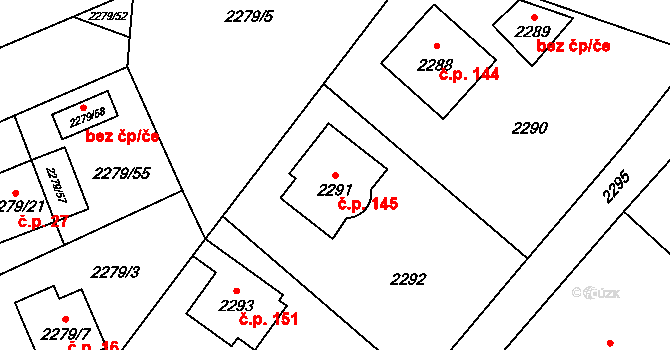 Staré Splavy 145, Doksy na parcele st. 2291 v KÚ Doksy u Máchova jezera, Katastrální mapa