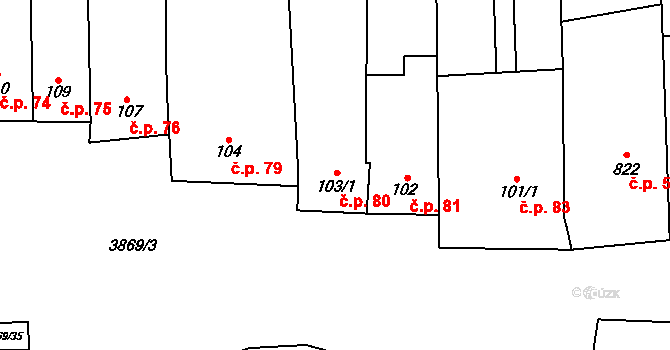 Lipov 80 na parcele st. 103/1 v KÚ Lipov, Katastrální mapa