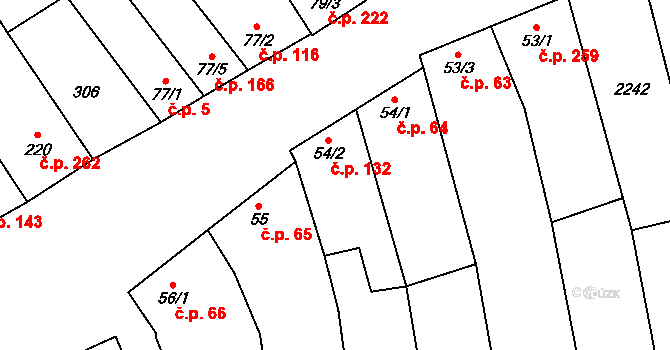 Louka 132 na parcele st. 54/2 v KÚ Louka u Ostrohu, Katastrální mapa
