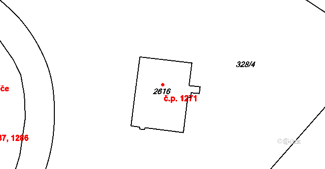 Kyjov 1271 na parcele st. 2616 v KÚ Kyjov, Katastrální mapa