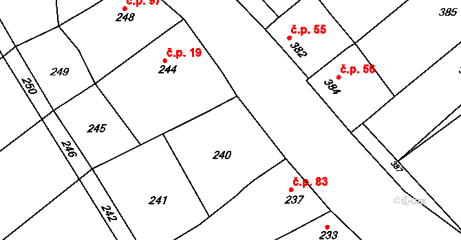 Radslavice 18 na parcele st. 240 v KÚ Radslavice u Vyškova, Katastrální mapa