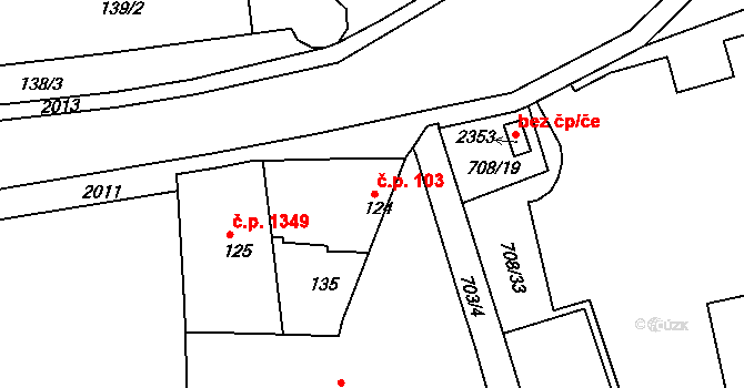 Český Brod 103 na parcele st. 124 v KÚ Český Brod, Katastrální mapa