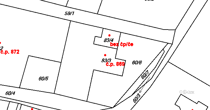 Těptín 869, Kamenice na parcele st. 83/3 v KÚ Těptín, Katastrální mapa