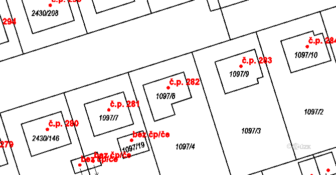 Dačice V 282, Dačice na parcele st. 1097/8 v KÚ Dačice, Katastrální mapa