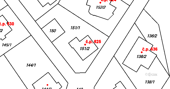 Palkovice 625 na parcele st. 151/2 v KÚ Palkovice, Katastrální mapa