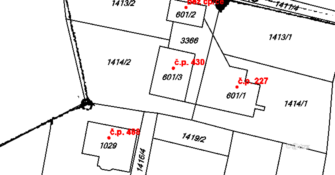 Písek 430 na parcele st. 601/3 v KÚ Písek u Jablunkova, Katastrální mapa