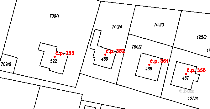 Předměřice nad Labem 352 na parcele st. 489 v KÚ Předměřice nad Labem, Katastrální mapa