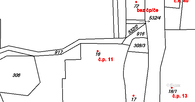 Srdov 11, Liběšice na parcele st. 16 v KÚ Srdov, Katastrální mapa