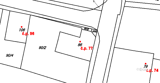 Nevratice 77 na parcele st. 86 v KÚ Nevratice, Katastrální mapa