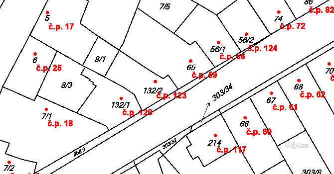 Dobříň 123 na parcele st. 132/2 v KÚ Dobříň, Katastrální mapa