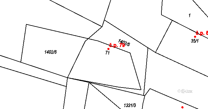 Doubravice 79 na parcele st. 71 v KÚ Doubravice u Strakonic, Katastrální mapa