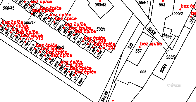 Novosedlice 237 na parcele st. 560/38 v KÚ Novosedlice, Katastrální mapa