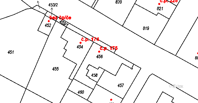 Bystřany 175 na parcele st. 456 v KÚ Bystřany, Katastrální mapa