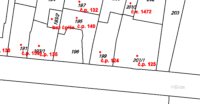 Děčín XXXII-Boletice nad Labem 124, Děčín na parcele st. 199 v KÚ Boletice nad Labem, Katastrální mapa