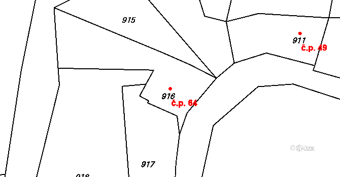 Skřečoň 64, Bohumín na parcele st. 916 v KÚ Skřečoň, Katastrální mapa