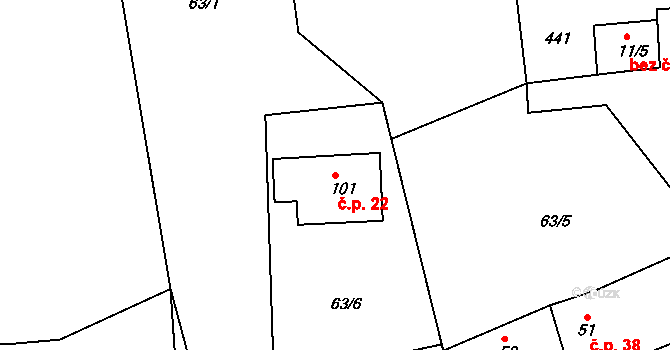 Topol 22, Chrudim na parcele st. 101 v KÚ Topol, Katastrální mapa
