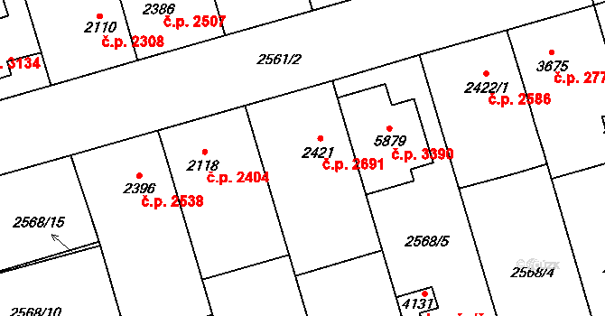 Břeclav 2691 na parcele st. 2421 v KÚ Břeclav, Katastrální mapa