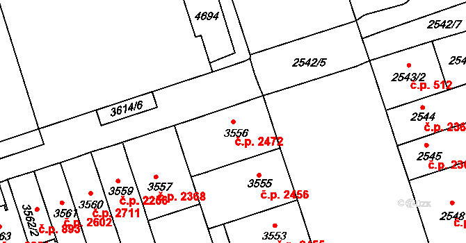 Královo Pole 2472, Brno na parcele st. 3556 v KÚ Královo Pole, Katastrální mapa