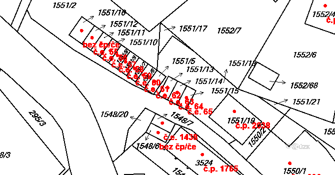 Pelhřimov 63 na parcele st. 1551/13 v KÚ Pelhřimov, Katastrální mapa