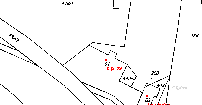 Telnice 22 na parcele st. 61 v KÚ Telnice, Katastrální mapa