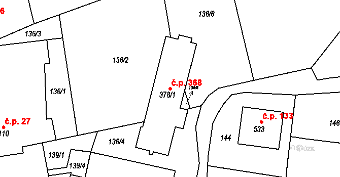 Roštín 368 na parcele st. 378/1 v KÚ Roštín, Katastrální mapa