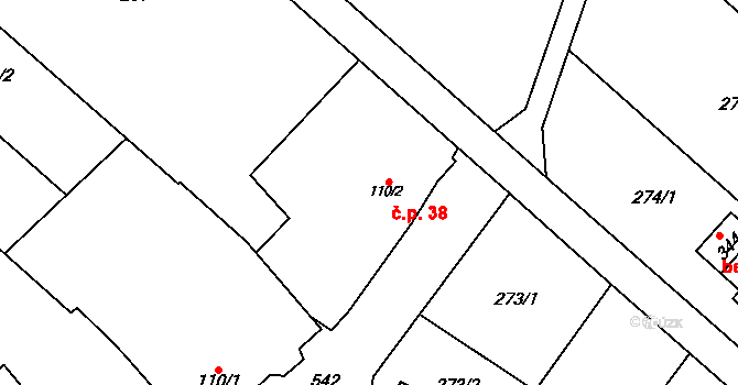 Březové 38, Litovel na parcele st. 110/2 v KÚ Unčovice, Katastrální mapa