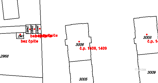 Sokolov 1408,1409 na parcele st. 3006 v KÚ Sokolov, Katastrální mapa