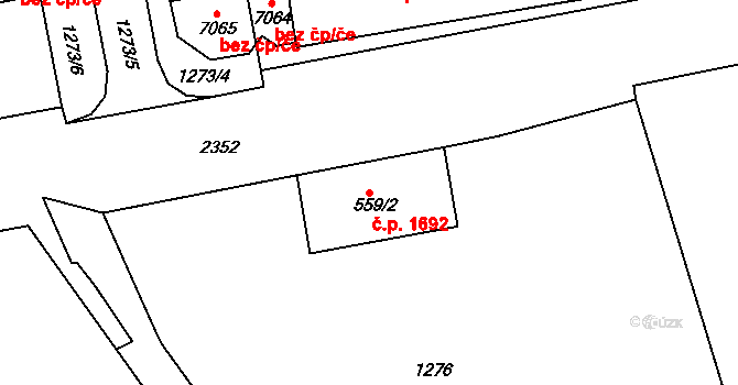 Cheb 1692 na parcele st. 559/2 v KÚ Cheb, Katastrální mapa