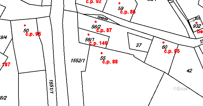 Údlice 88 na parcele st. 55 v KÚ Údlice, Katastrální mapa