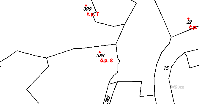 Lubná 8 na parcele st. 388 v KÚ Lubná u Rakovníka, Katastrální mapa