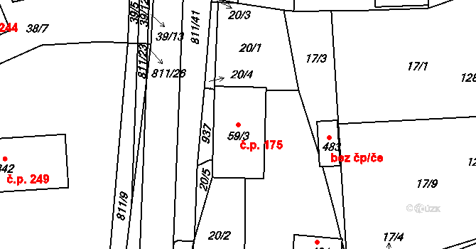 Luby 175, Klatovy na parcele st. 59/3 v KÚ Luby, Katastrální mapa