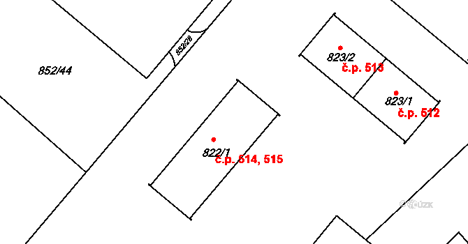 Suchdol nad Lužnicí 514,515 na parcele st. 822/1 v KÚ Suchdol nad Lužnicí, Katastrální mapa