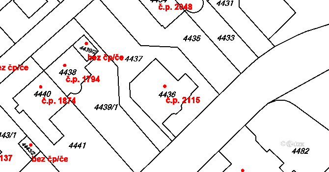 Smíchov 2115, Praha na parcele st. 4436 v KÚ Smíchov, Katastrální mapa
