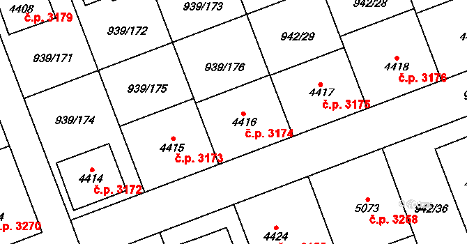 Hodonín 3174 na parcele st. 4416 v KÚ Hodonín, Katastrální mapa