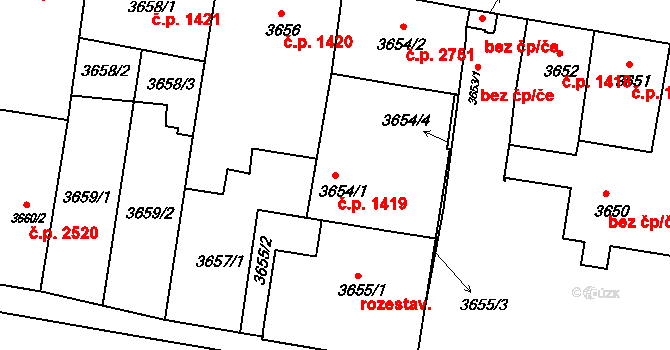 České Budějovice 3 1419, České Budějovice na parcele st. 3654/1 v KÚ České Budějovice 3, Katastrální mapa