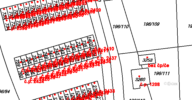 Sezimovo Ústí 2437 na parcele st. 1404 v KÚ Sezimovo Ústí, Katastrální mapa