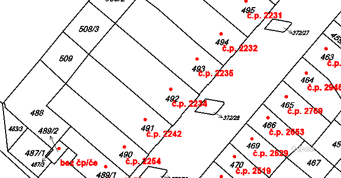 Chomutov 2234 na parcele st. 492 v KÚ Chomutov II, Katastrální mapa