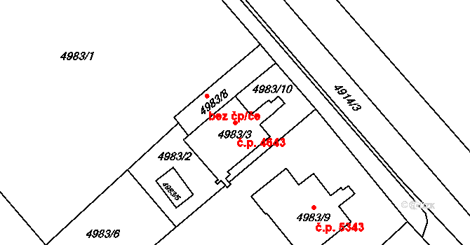 Chomutov 4643 na parcele st. 4983/3 v KÚ Chomutov I, Katastrální mapa