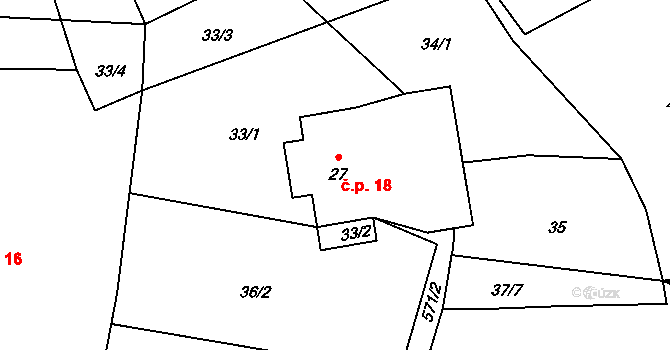 Černousy 18 na parcele st. 27 v KÚ Černousy, Katastrální mapa