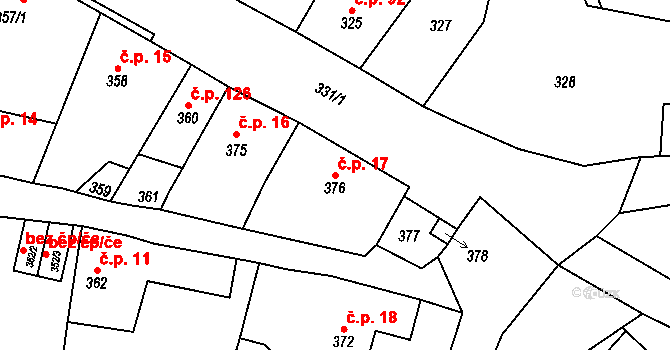 Český Dub III 17, Český Dub na parcele st. 376 v KÚ Český Dub, Katastrální mapa